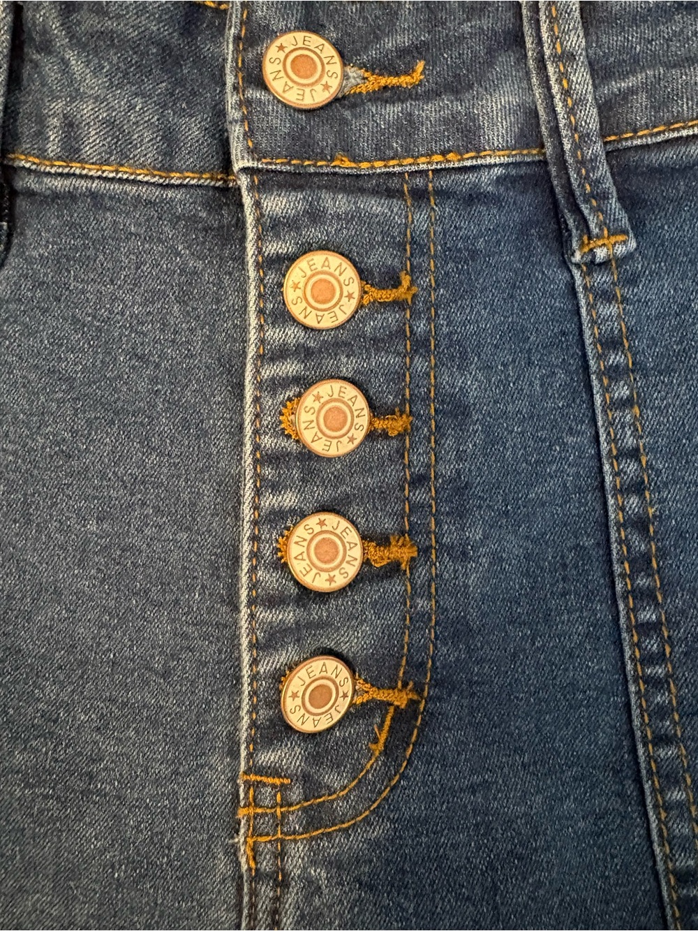 High-Rise Button-Front Denim Shorts in Blue - Picture 2 of 7